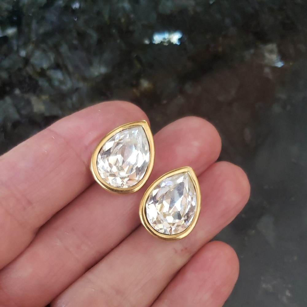 Vintage Swarovski Salo Elegant Gold and Crystal Teardrop Earrings